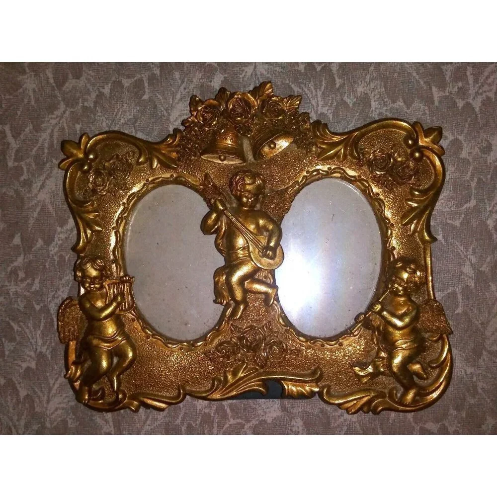 Gold gilt frame Ornate Cherubs Bells Roses Stunning 6.5
